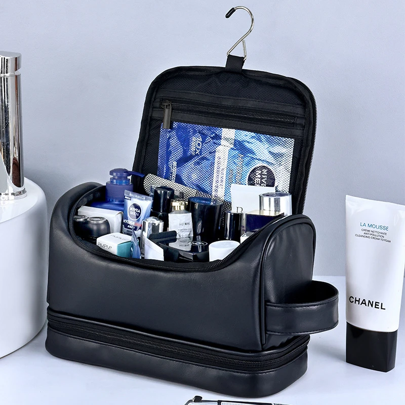 新款挂钩手提pu皮收纳包化妆品跨境商务化妆包旅行便携男士洗漱包