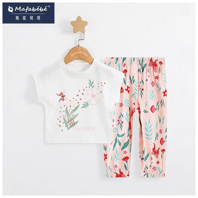 （夏上新1-7岁）A类100棉落肩T恤防蚊裤套装M-67208/65108