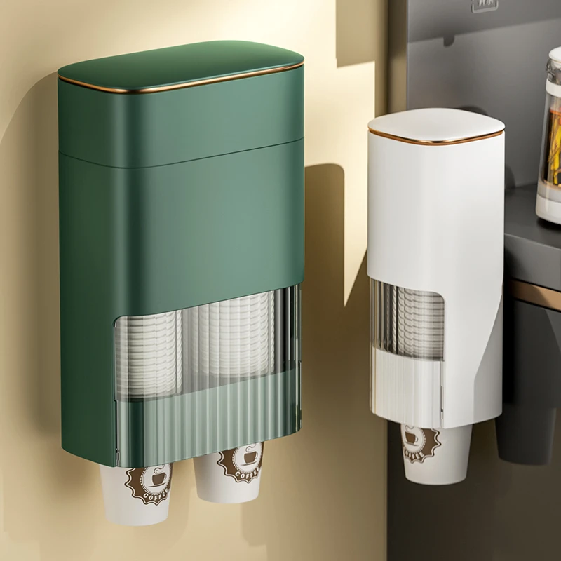 一次性杯子架自动客厅取杯器免打孔家用壁挂式防尘纸杯架置物架