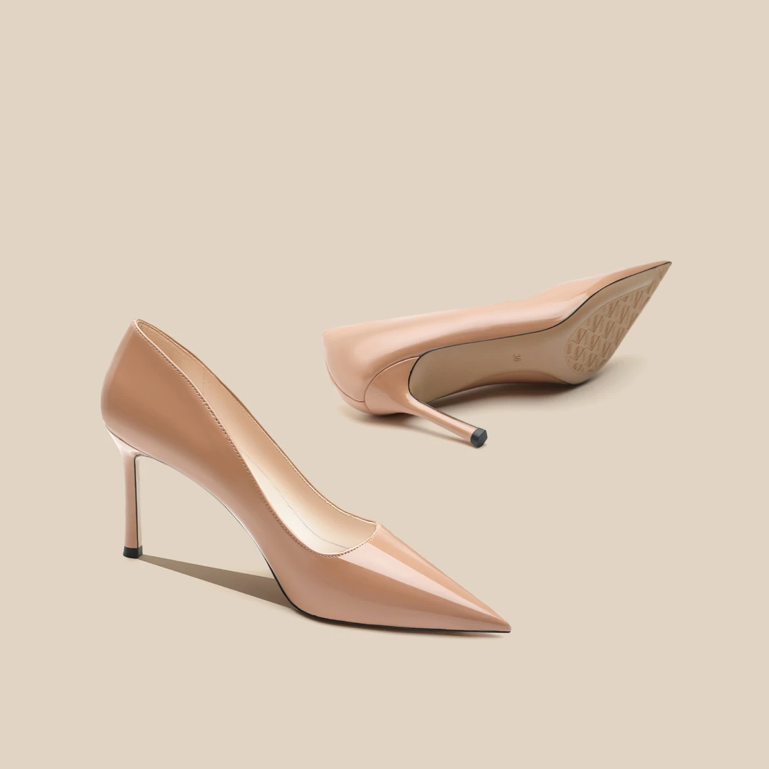 高跟鞋女细跟2024新款黑色职业尖头设计感小众气质名媛裸色单鞋女