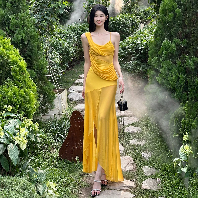 Malou 慵懒法式度假风步步生莲设计显瘦性感连衣裙女K24D49357