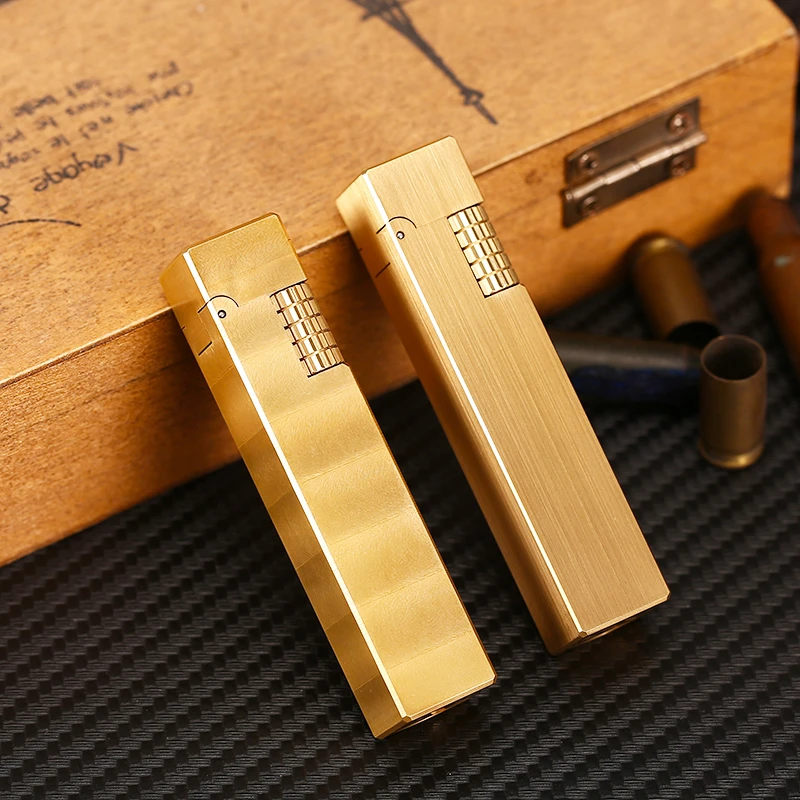经典黄铜打火机复古手工四方柱纯铜侧边打拨轮式煤油男士打火机