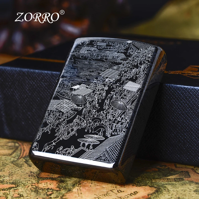 ZORRO佐罗清明上河图纯铜打火机创意防风煤油打火机男士经典