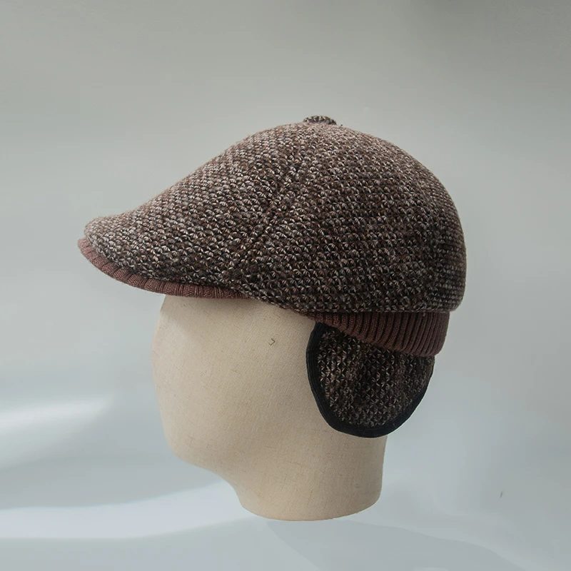 秋冬季新款中老年针织八角帽加绒带护耳前进帽男爸爸爷爷保暖冬帽