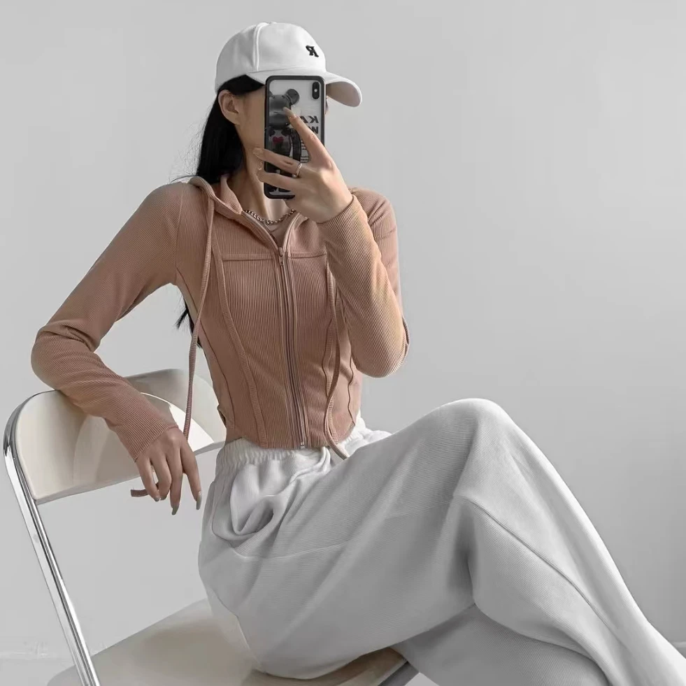 早春健身外套女连帽开衫紧身速干上衣运动跑步训练显瘦瑜伽服韩版