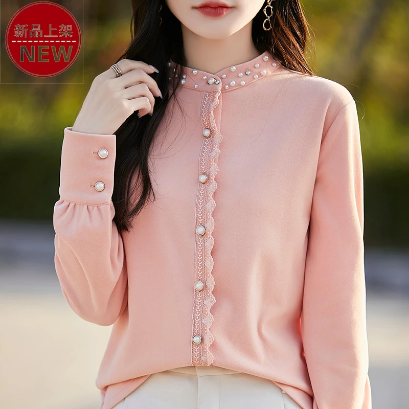 2024秋冬新款德绒时尚立领钉珠轻奢优雅气质轻职风休闲百搭开衫女