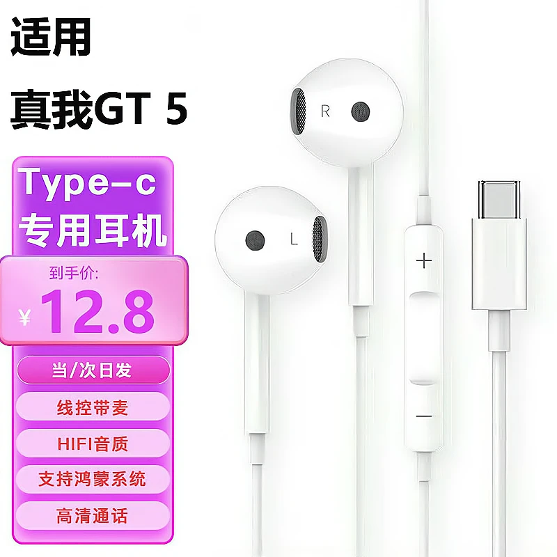 鸾烈适用真我GT5耳机有线type-c原装入耳式听歌带麦k歌原版高音质