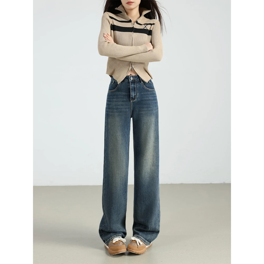 牛仔阔腿裤女2025春季新款高腰宽松百搭显瘦垂感拖地裤女装#89150