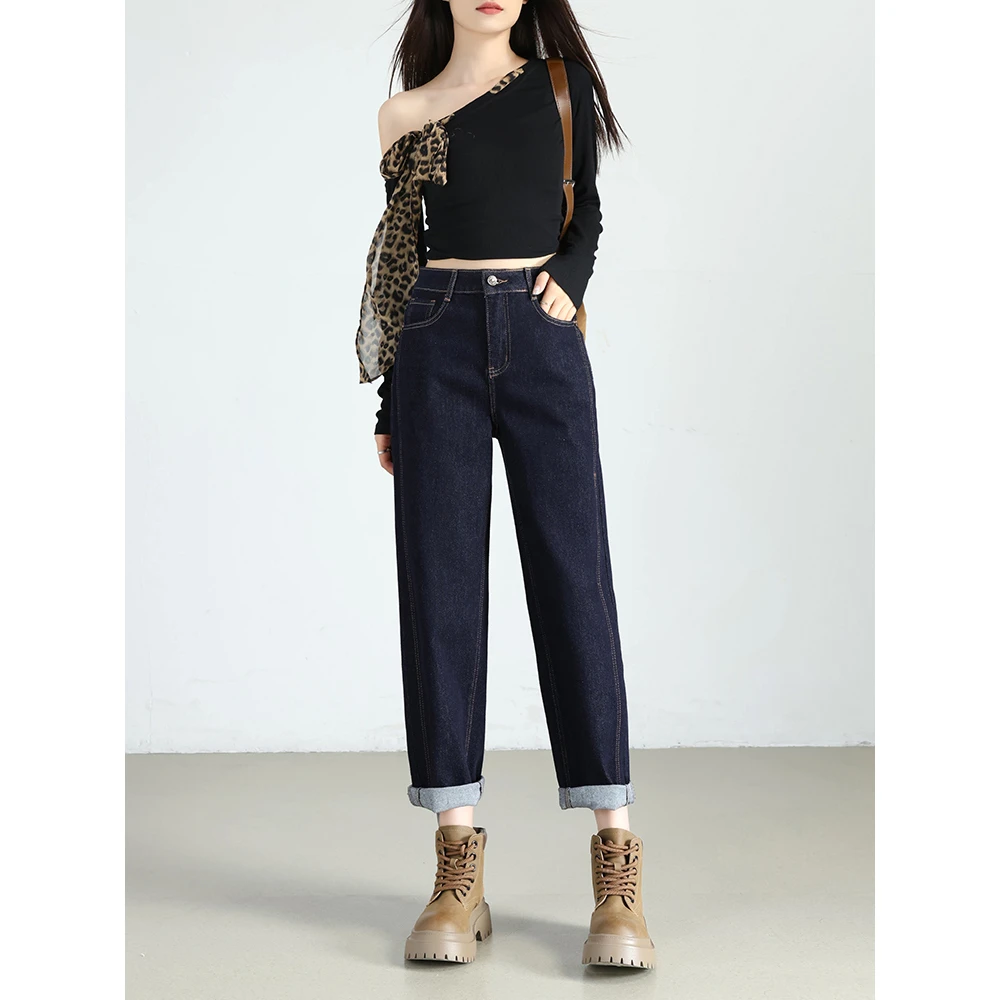 哈伦牛仔裤女2025春季新款高腰复古显瘦宽松萝卜老爹裤女装86008