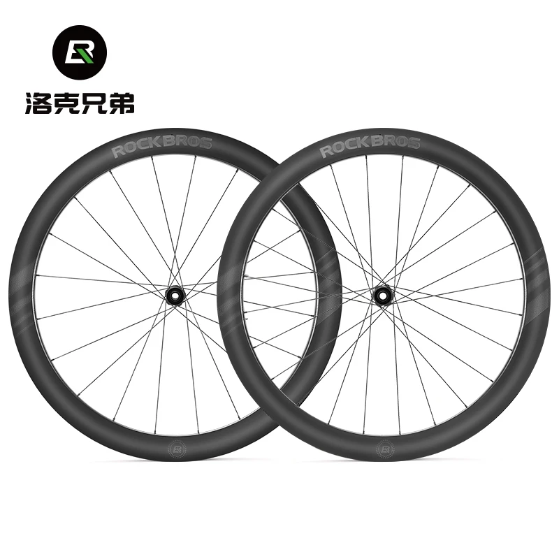 洛克兄弟碳纤维轮组自行车开口真空桶轴碳刀中锁碟刹50公路车轮组