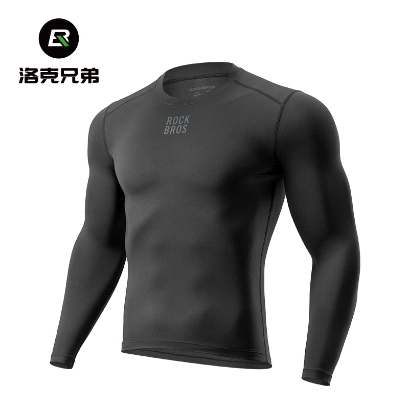 洛克兄弟抓绒骑行服内搭衣长袖上衣保暖运动打底内衣轻薄速干男款