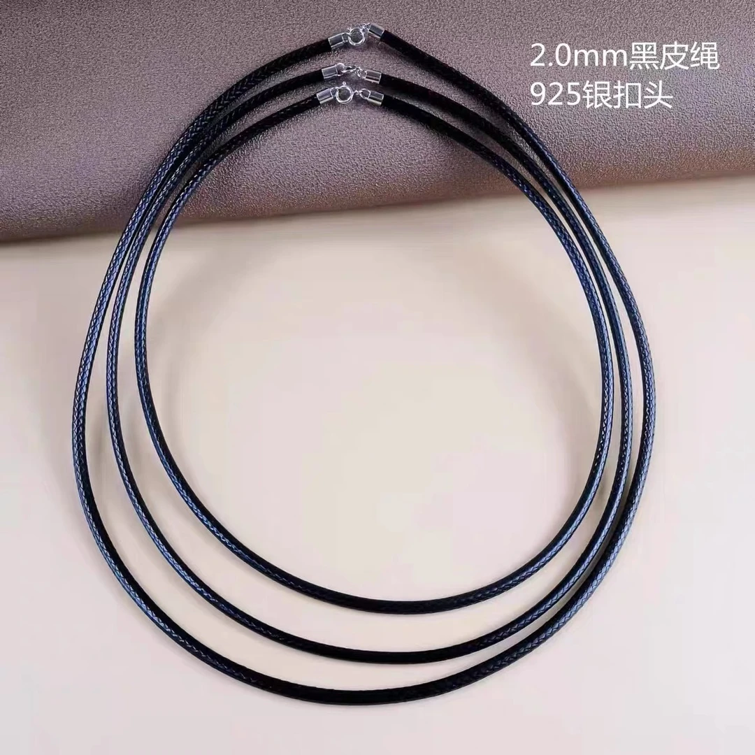 链子925银皮质 S925扣头黑皮绳弹簧扣绳子