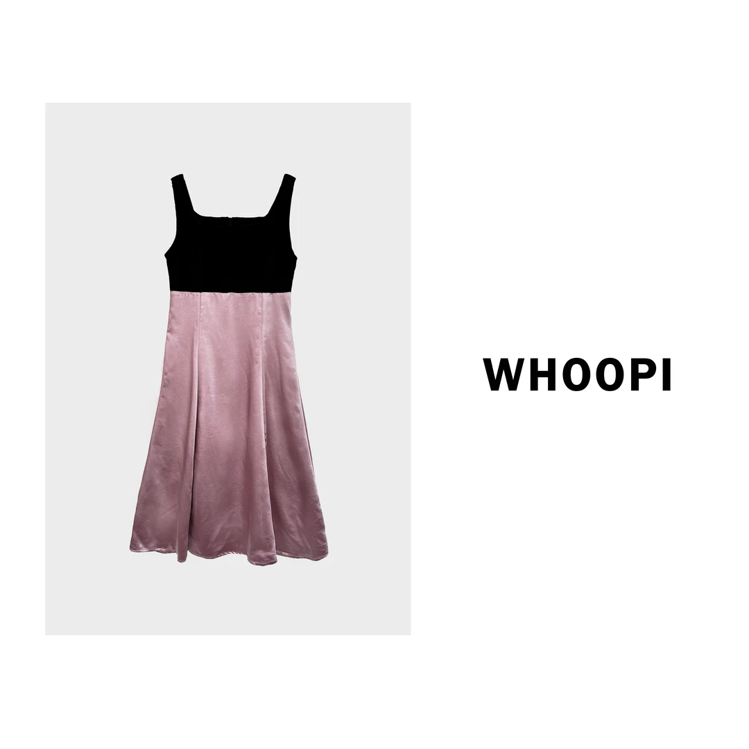 【清】2个版本！缎光粉拼接背心吊带连衣裙