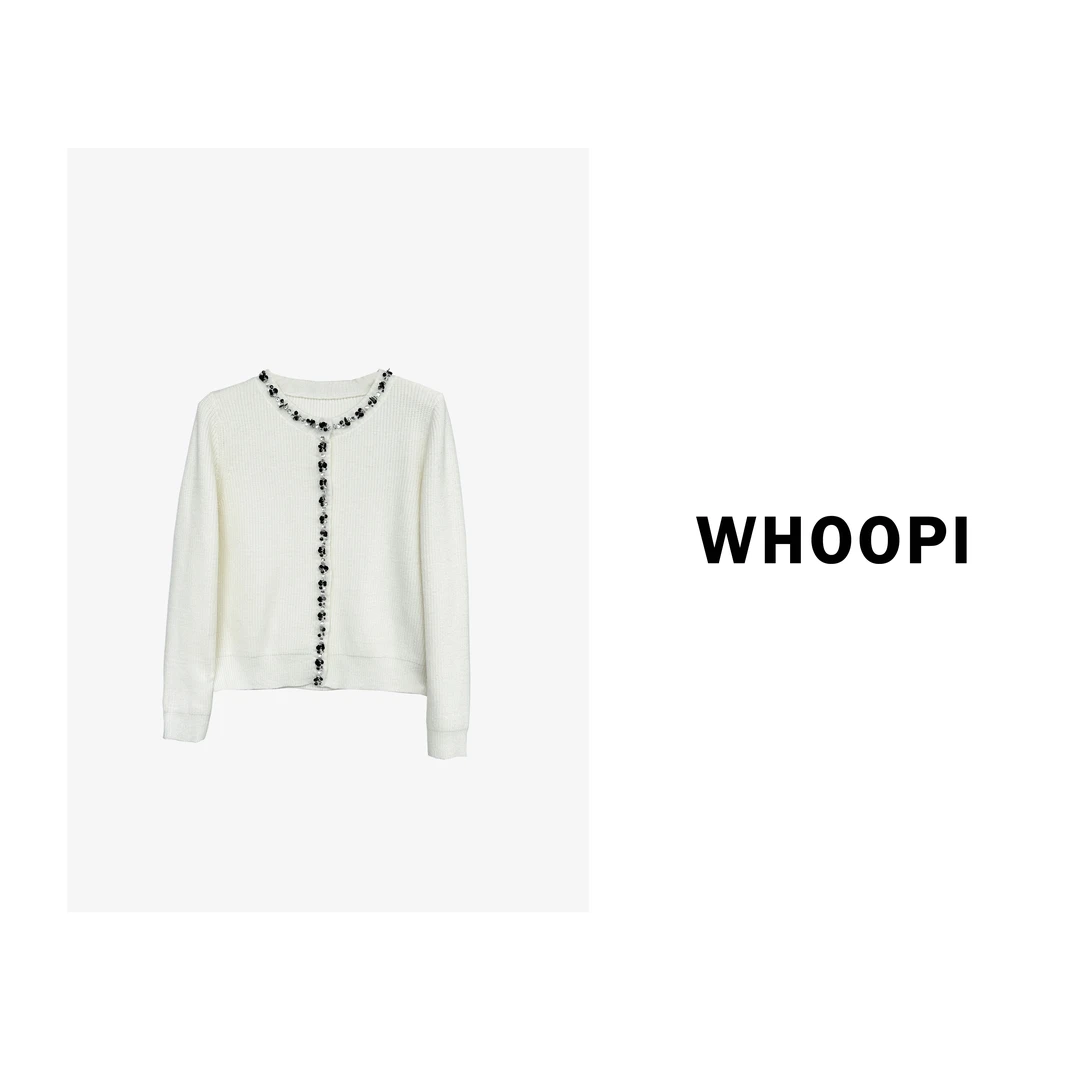 【Whoopi】【法香赫拉】秋冬重工订珠亮片圆领软糯舒适高级感毛衣