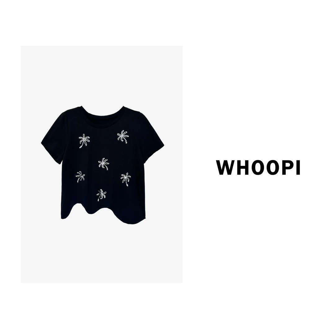 【清】【流光闪烁】高级感刺绣亮片不规则短袖T