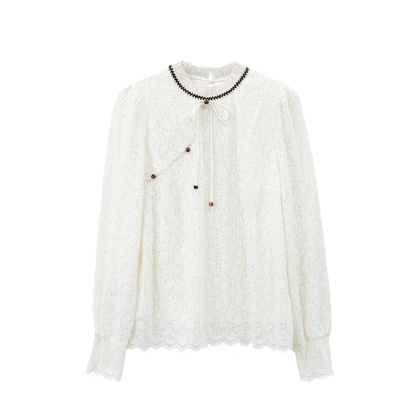 2025春季新款时尚百搭有内里温柔淑气质女日常通勤蕾丝小衫