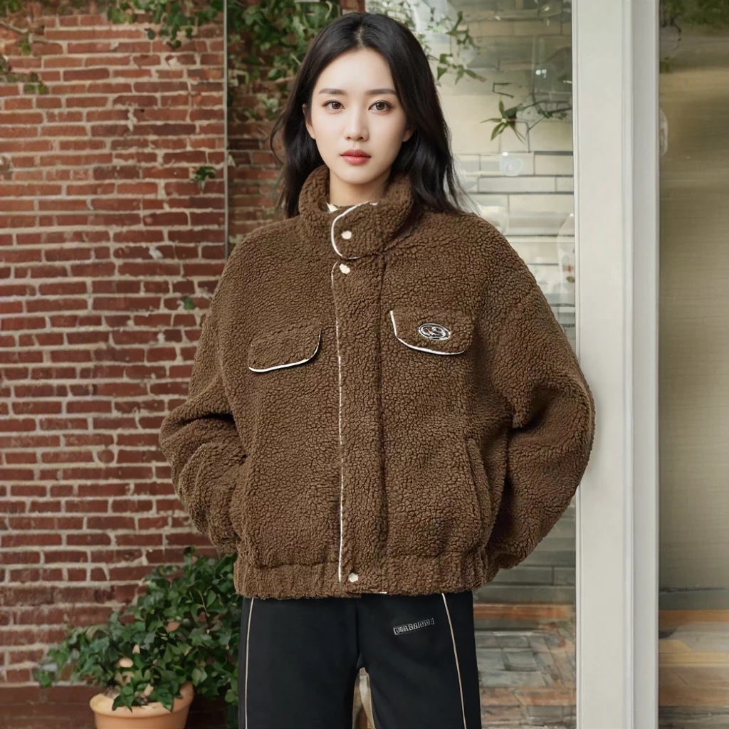 2024冬季新款时尚百搭休闲设计感保暖颗粒绒外套