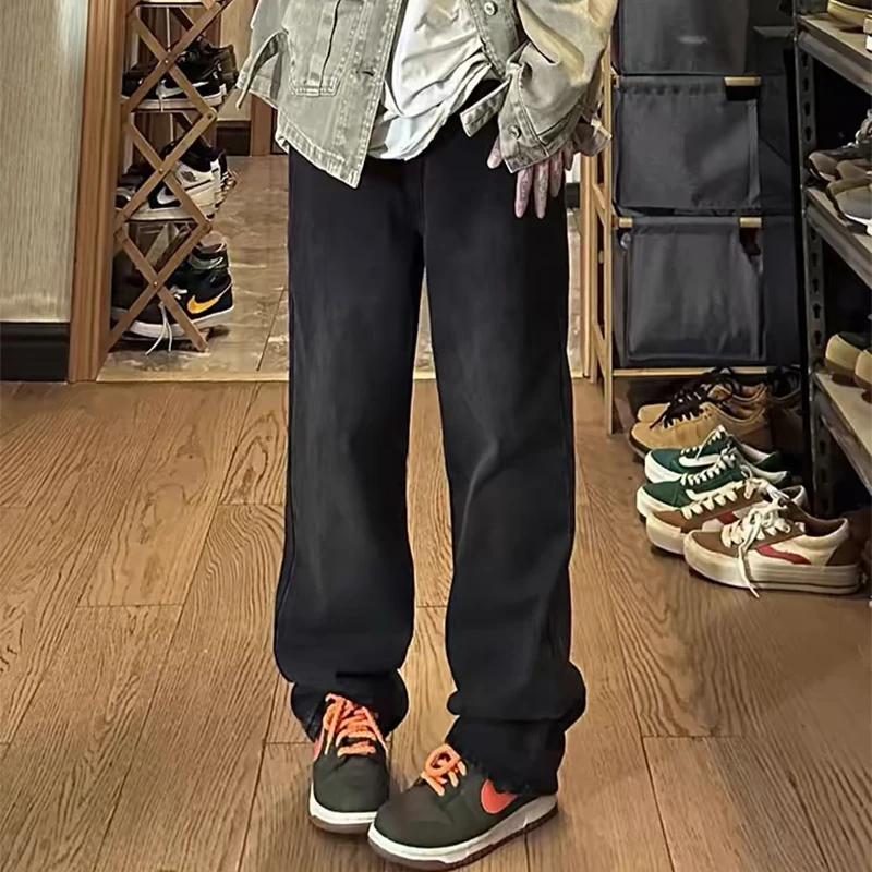 2024冬季新款时尚百搭休闲薄绒保暖牛仔阔腿裤