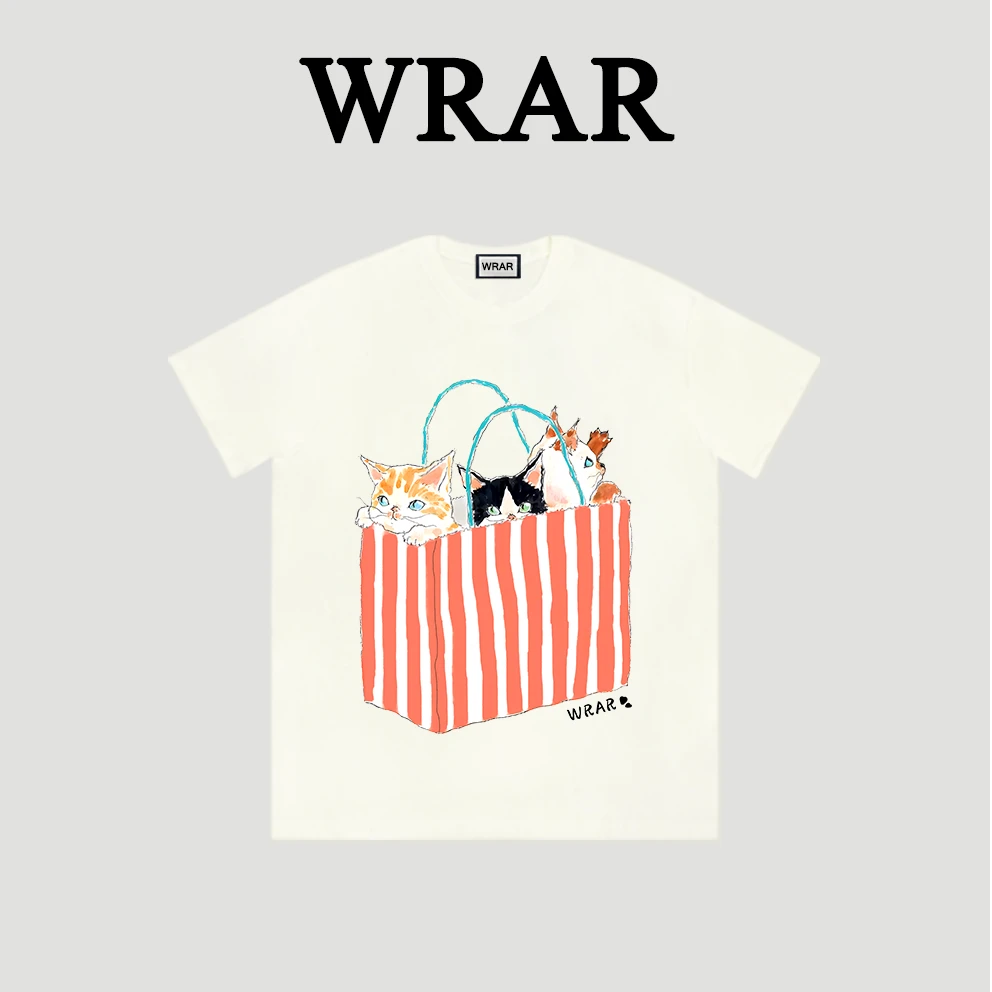 【购物袋小猫】新品时尚夏季透气宽松T恤春夏印花圆领卡通休闲半袖3