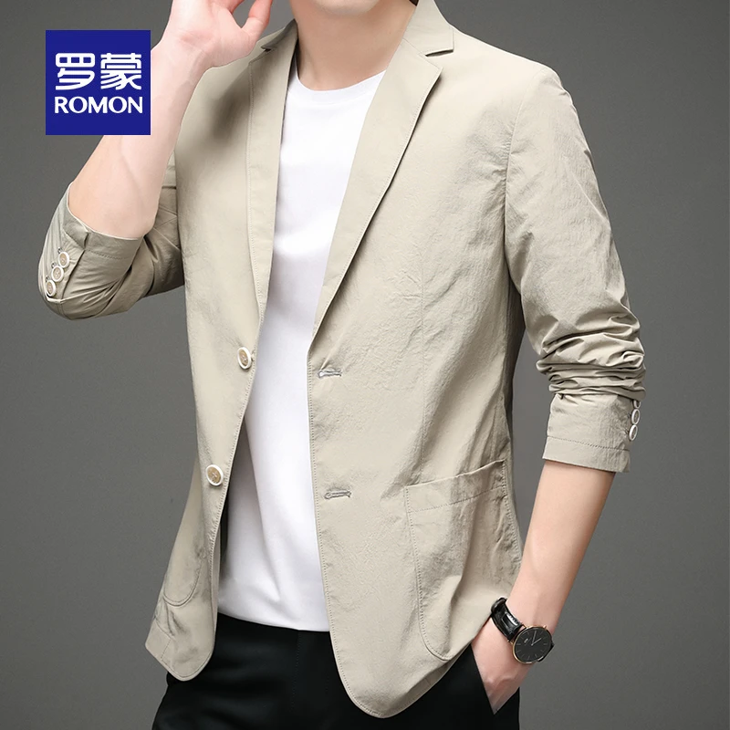 罗蒙男士休闲西服春夏新款纯色单层薄款西装商务修身单西单件外套