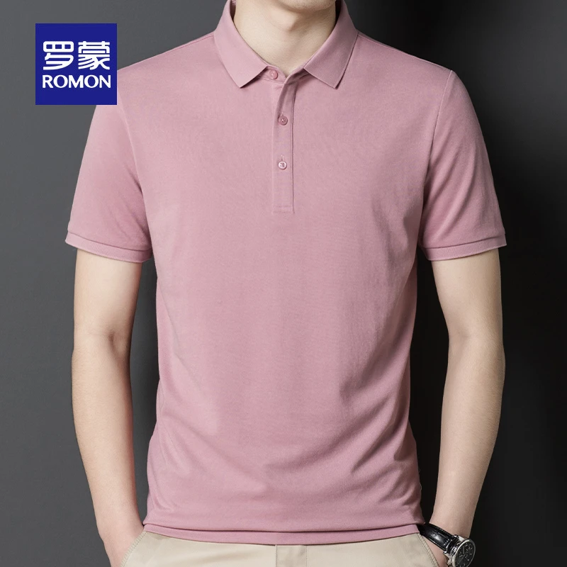 罗蒙含桑蚕丝男装短袖T恤男士2023夏季新款休闲纯色翻领POLO衫潮