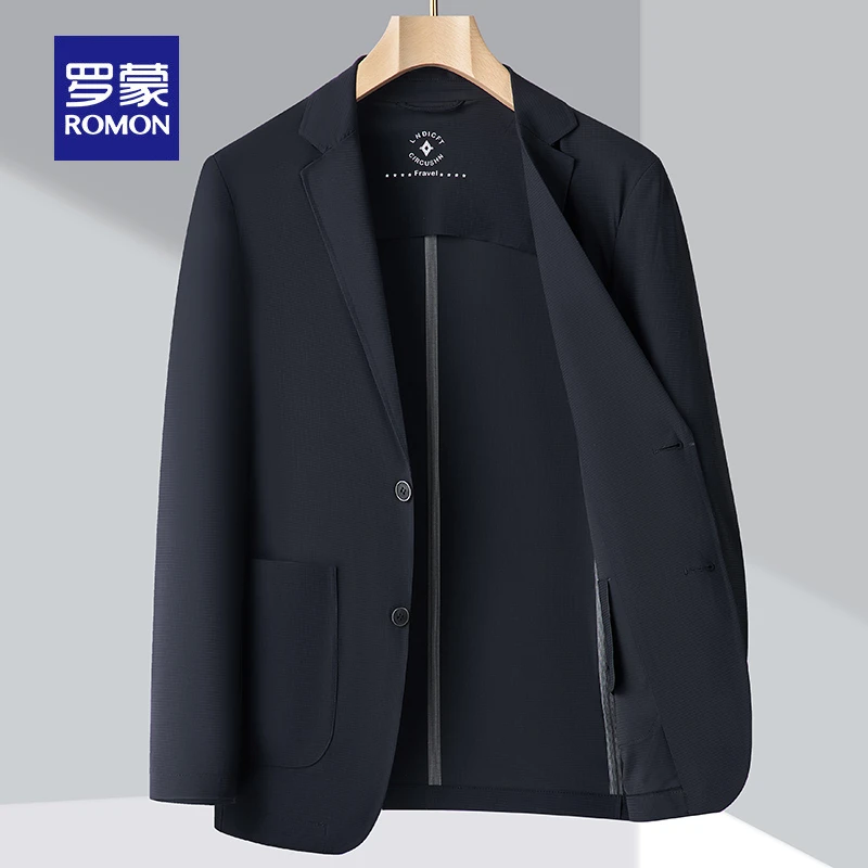 罗蒙高弹冰丝无痕免烫华夫格高级感薄款防晒小西装春夏单西服男士