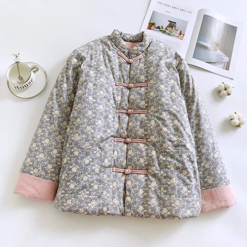 52 女士天然棉花棉衣保暖棉服妈妈装中式盘扣复古风