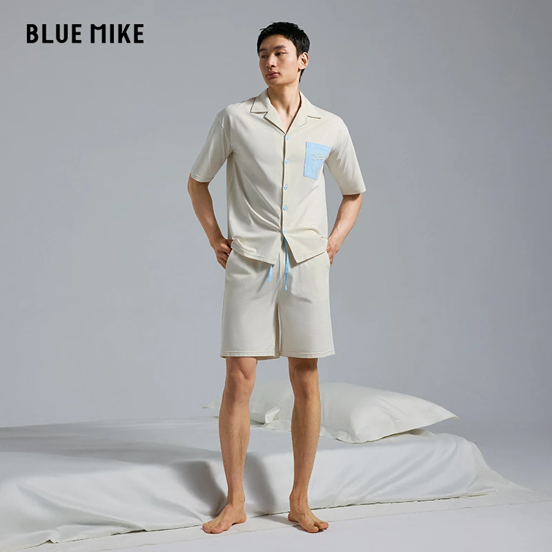 【BLUETECH 蓝内 - 水柔棉家居服】凉感情侣睡衣男士休闲夏季薄款