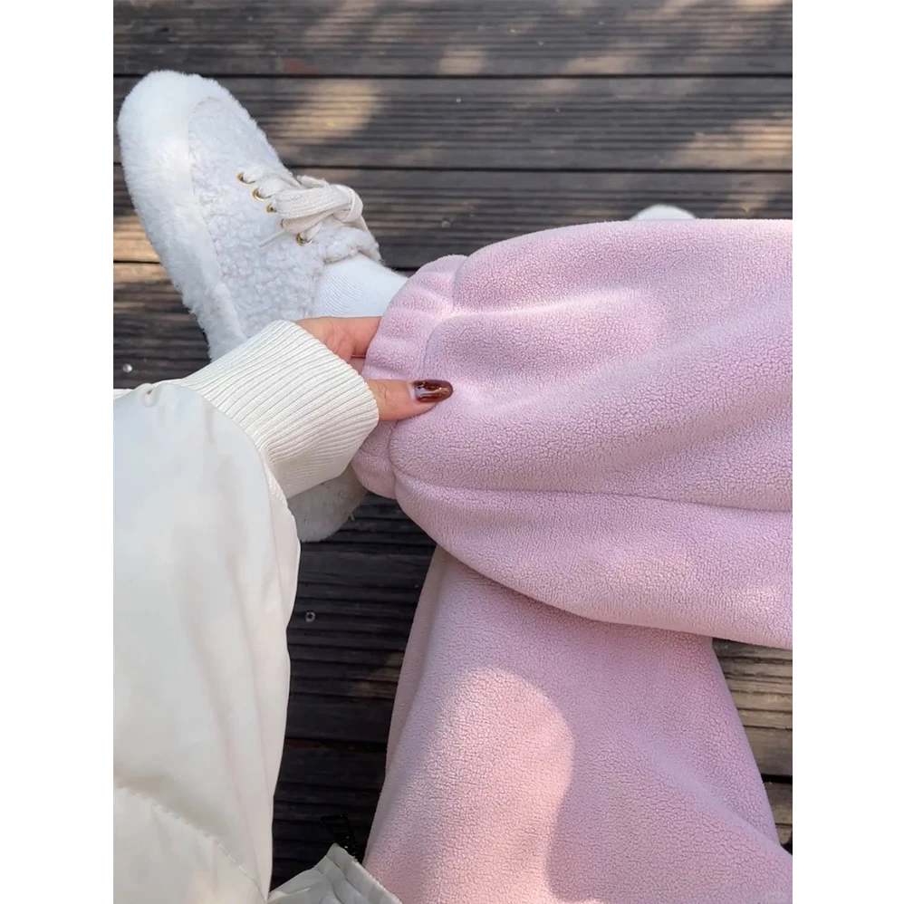 加厚双面摇粒绒运动女2025秋冬款宽松休闲直筒束脚卫裤