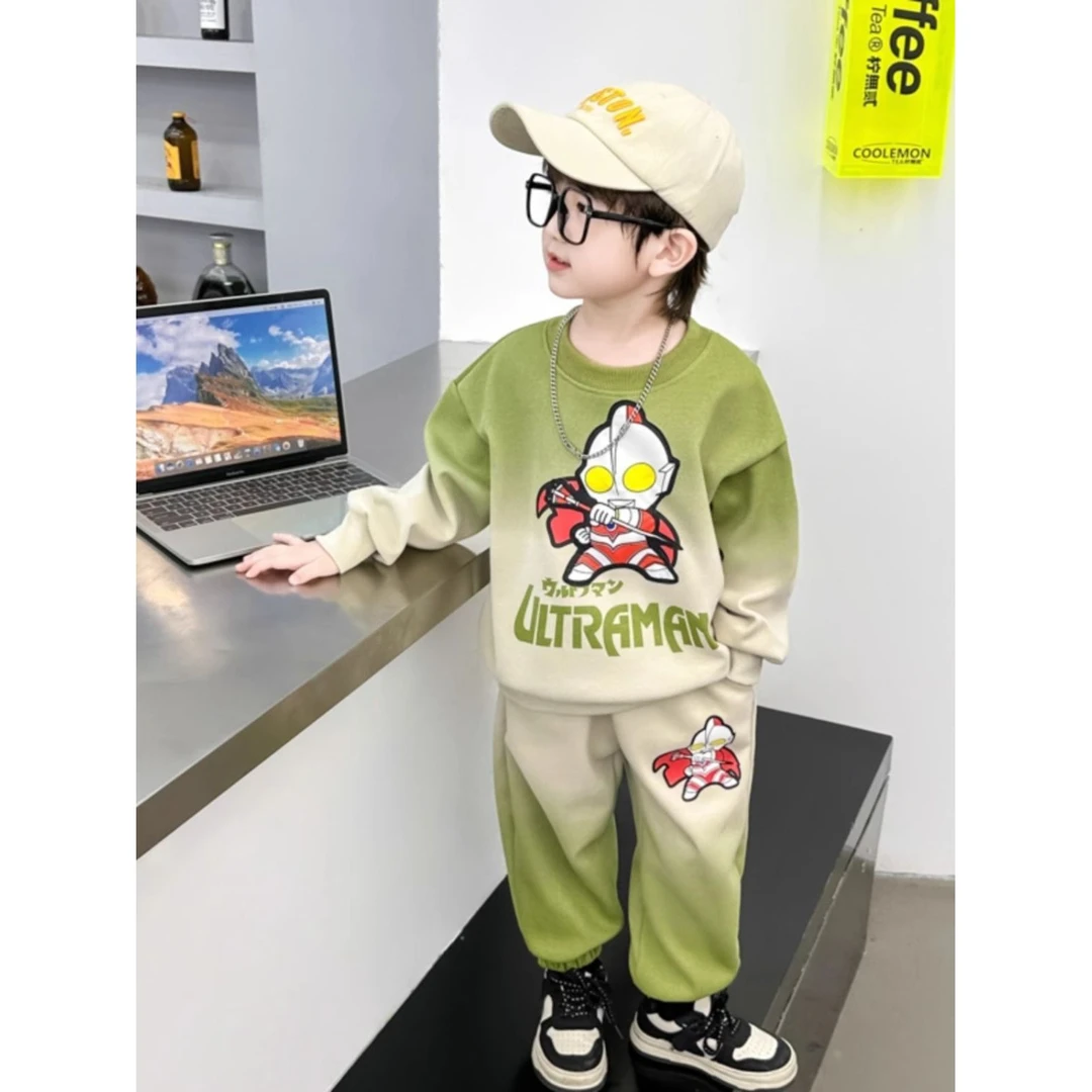 奥特曼男童秋冬套装2023新款痞帅男孩冬季加绒加厚卫衣运动两件套