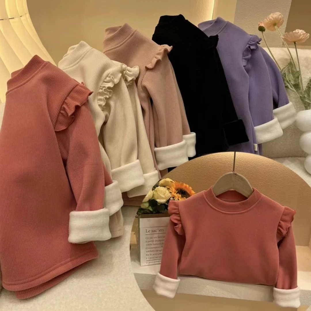儿童打底衫加绒加厚秋冬爆款女童洋气半高领内搭洋气保暖上衣潮款
