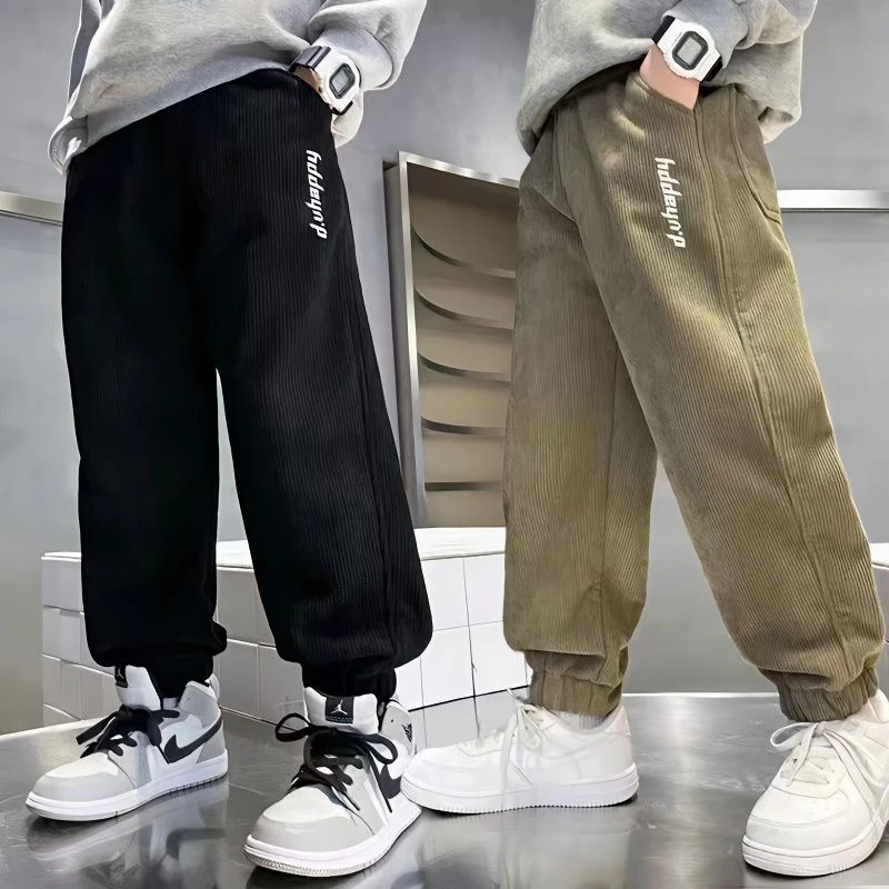 秋冬季男童裤子加厚秋冬款百搭运动长裤中大童舒适款休闲灯芯裤潮