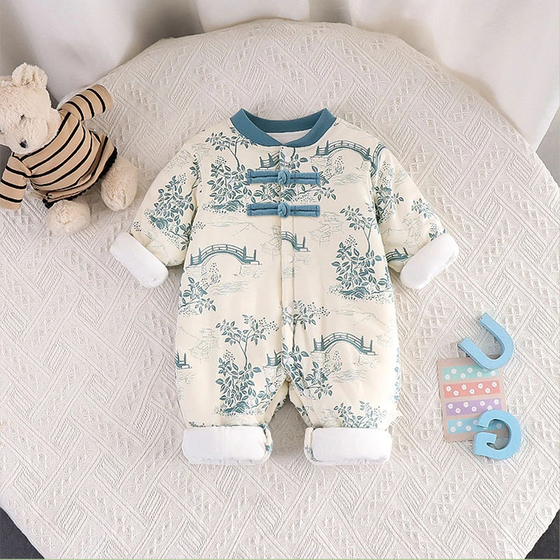 婴儿冬款连体衣无骨棉服宝宝中国风衣服秋冬外出保暖哈衣爬服潮款