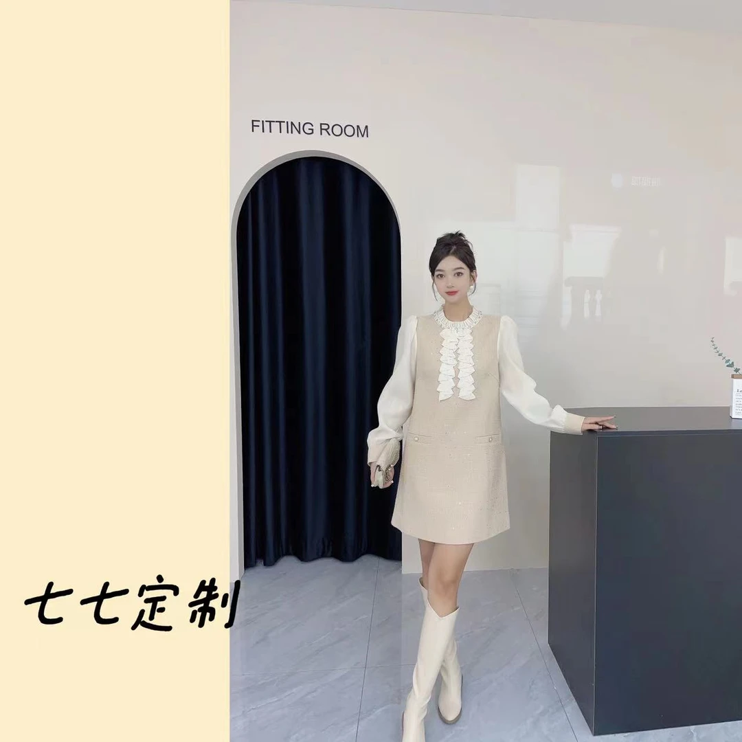 气质名媛早春复古长袖连衣裙3495