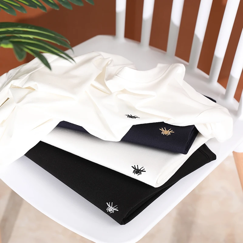 2025夏季优莱特男士时尚简约百搭纯色刺绣小蜜蜂短袖圆领T恤打底