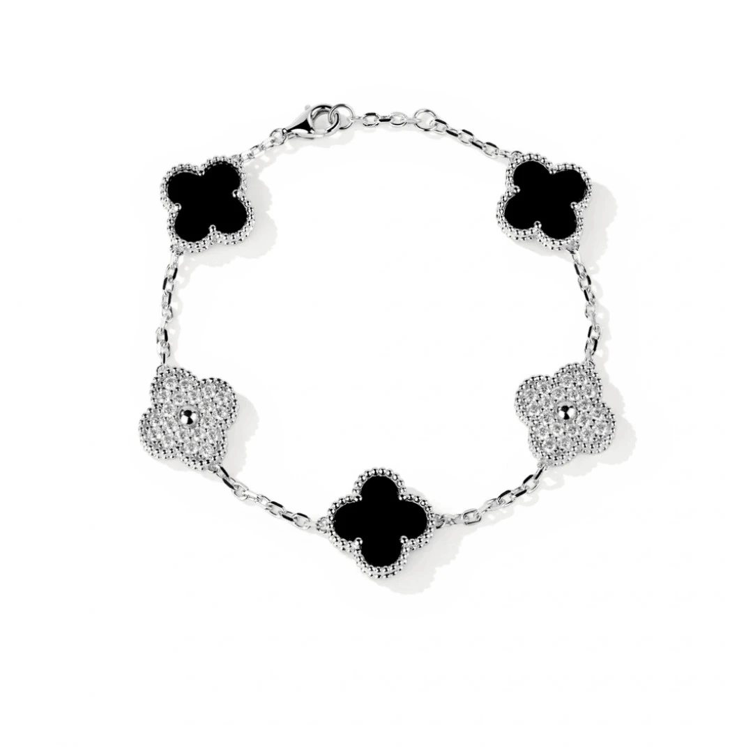 铜合金手链 【HevinStudio】原创黑白熊猫四叶草轻奢时尚百搭手链