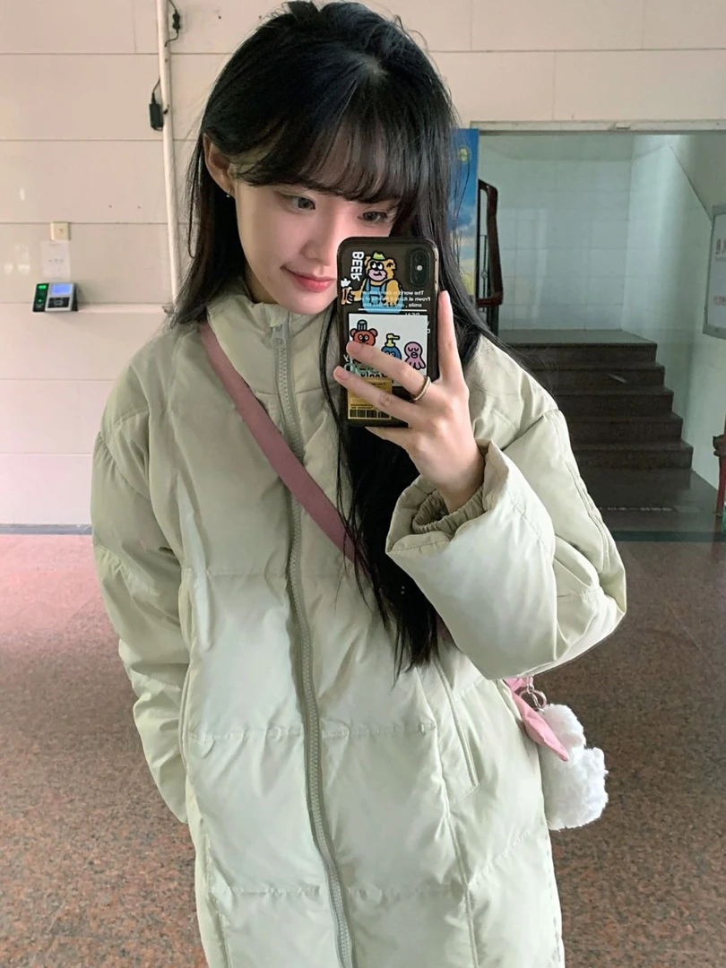 超好看抹茶绿中长款衣服女生小个子穿搭保暖加厚外套冬季秋冬