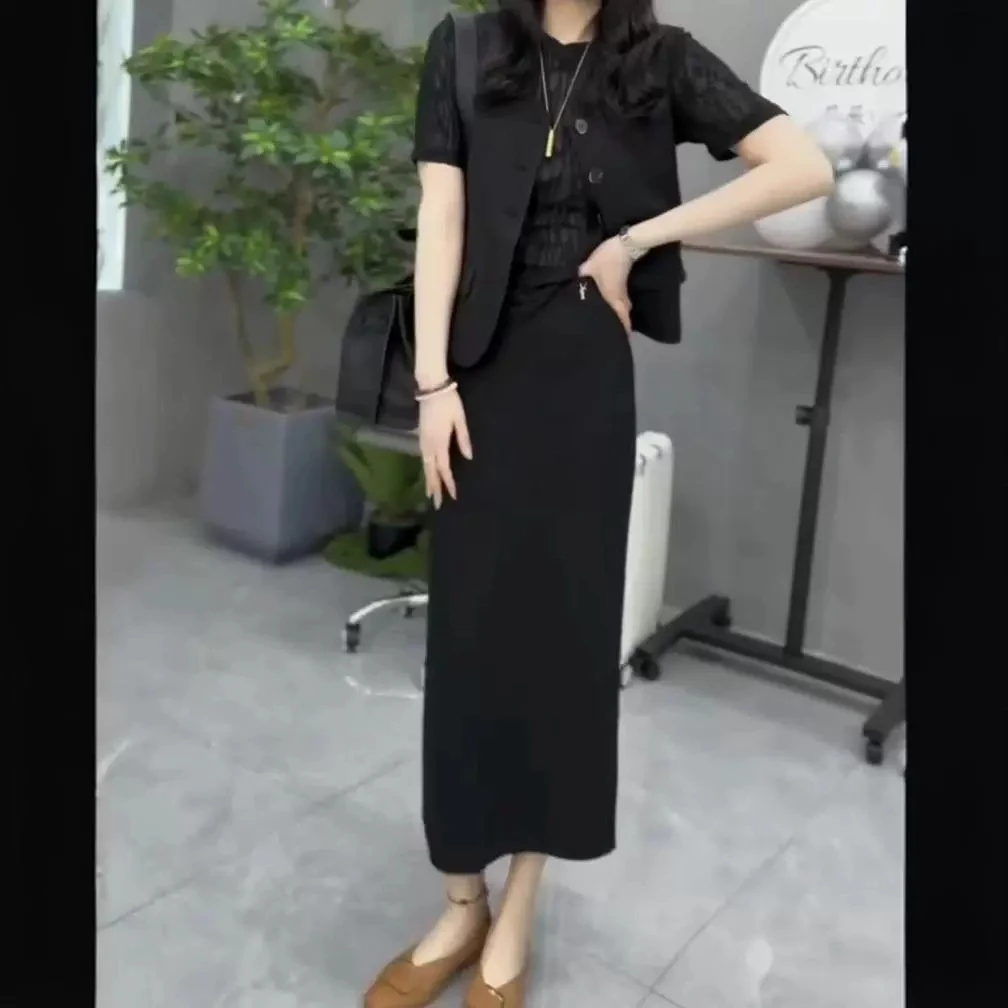 2025春季新款时尚套装气质西装马甲职业短袖半身裙显瘦洋气百搭