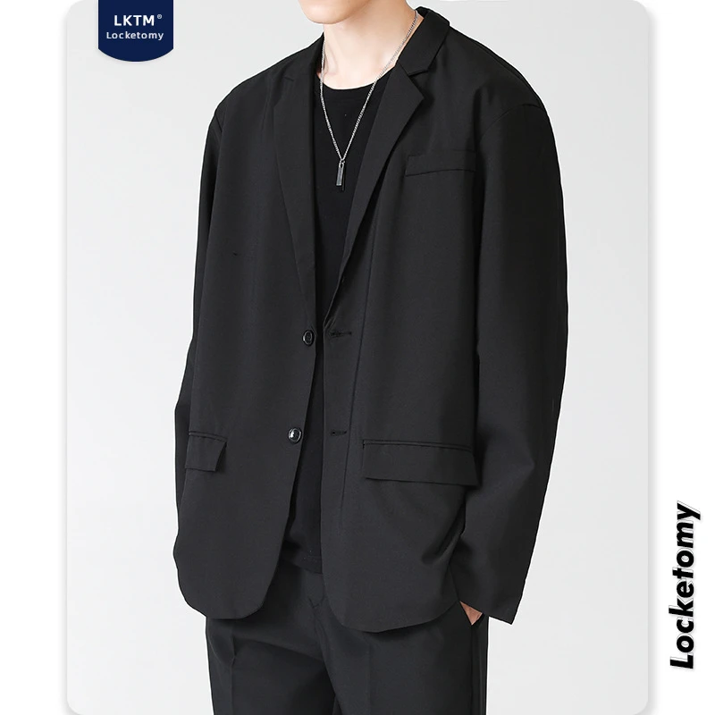 春秋黑色男士西服韩版潮流痞帅休闲宽松设计感小众百搭西装外套