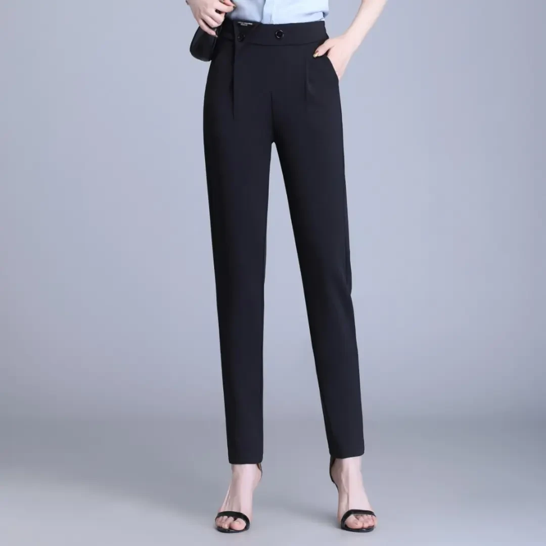 秋款时尚显瘦小脚裤子宽松休闲裤新款高腰西装裤弹力哈伦裤女815