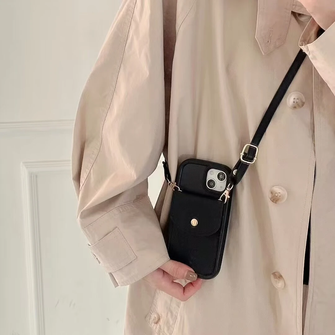 高级感皮质卡包斜挎链条苹果手机壳iPhone 14Promax/15/13/12/11