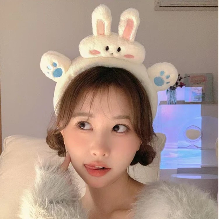 超萌卡通兔子青蛙学生洗脸发箍毛绒简约立体可爱发饰头饰