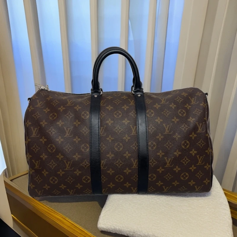 99新 LouisVuitton/路易威登 3024/棕老花keepall45旅行包/98新