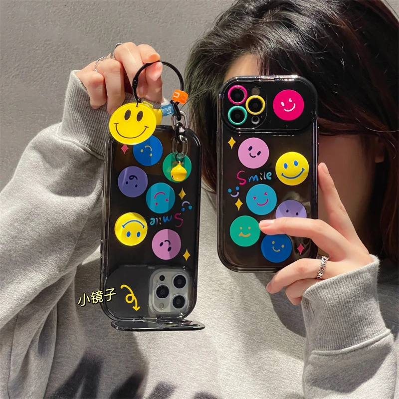 可爱彩色笑脸iphone14Promax苹果14pro手机壳ins小镜子卡通立体