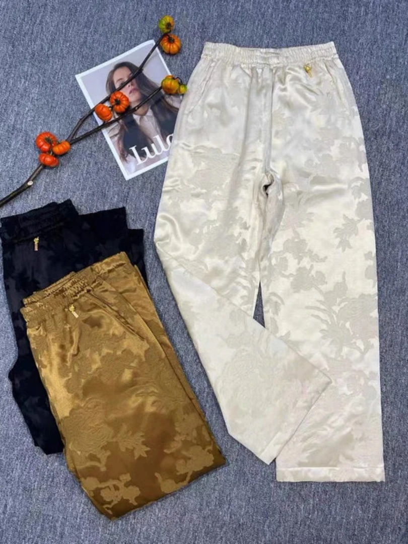 南油朱朱提花直筒裤加棉三色