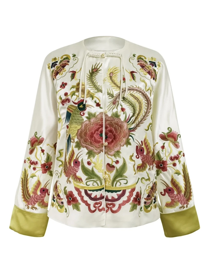 南油朱朱 重绸醋酸盘扣外套白色008