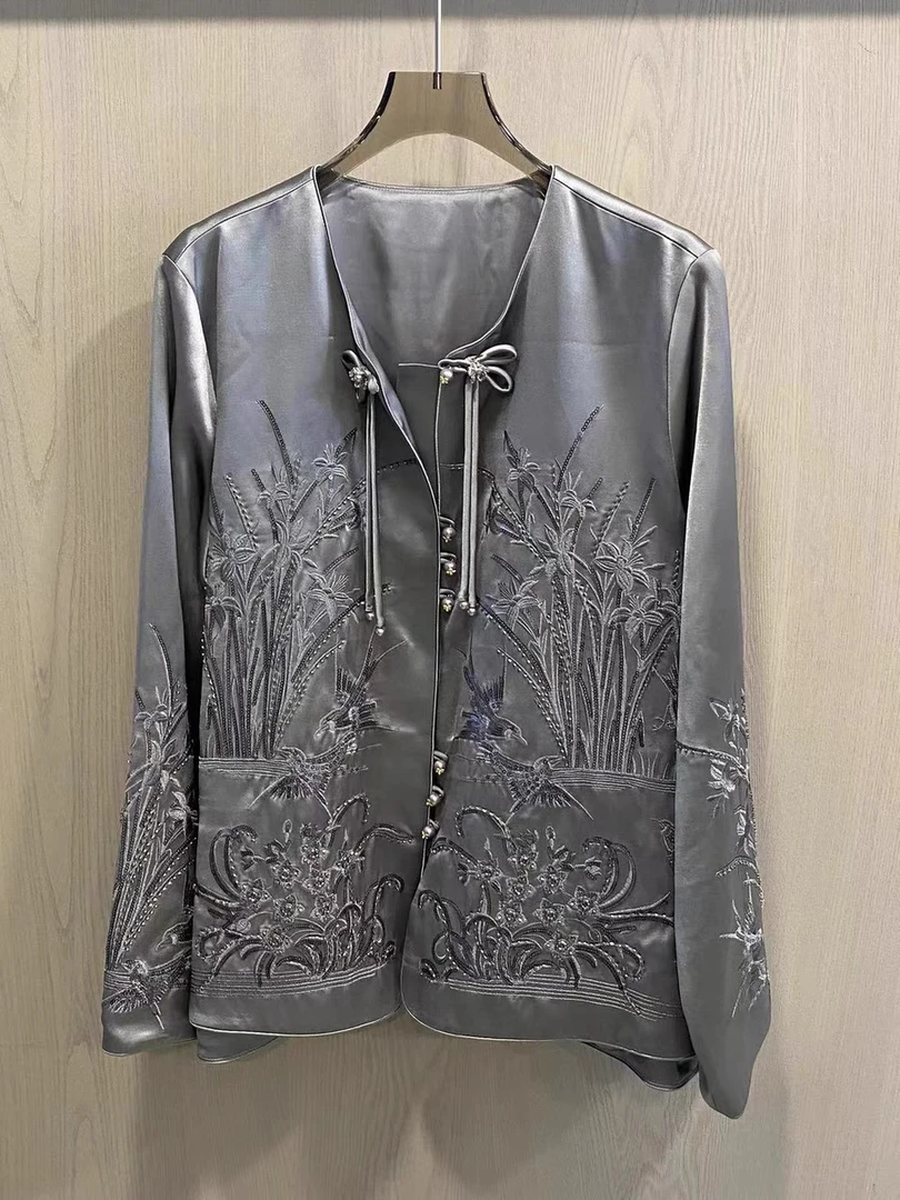 南油朱朱重磅珍珠醋酸外套055