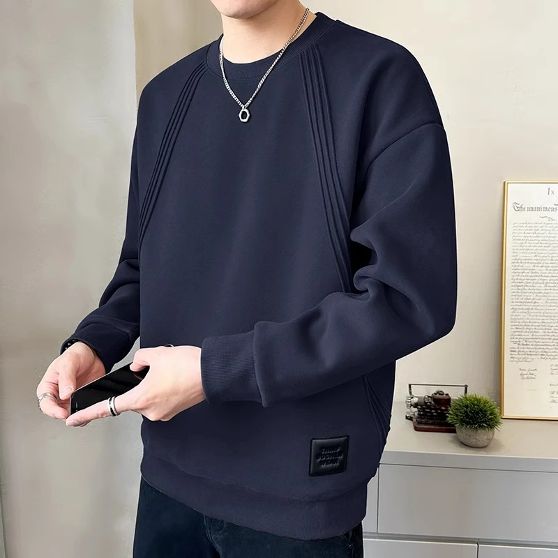 重磅圆领卫衣男士春秋款2025新款潮宽松设计感打底衫男款冬季上衣