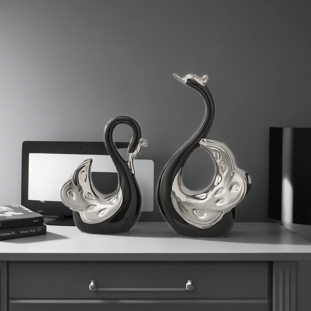 轻奢电镀天鹅高档酒柜客厅电视柜装饰摆件进门玄关桌面高级工艺品