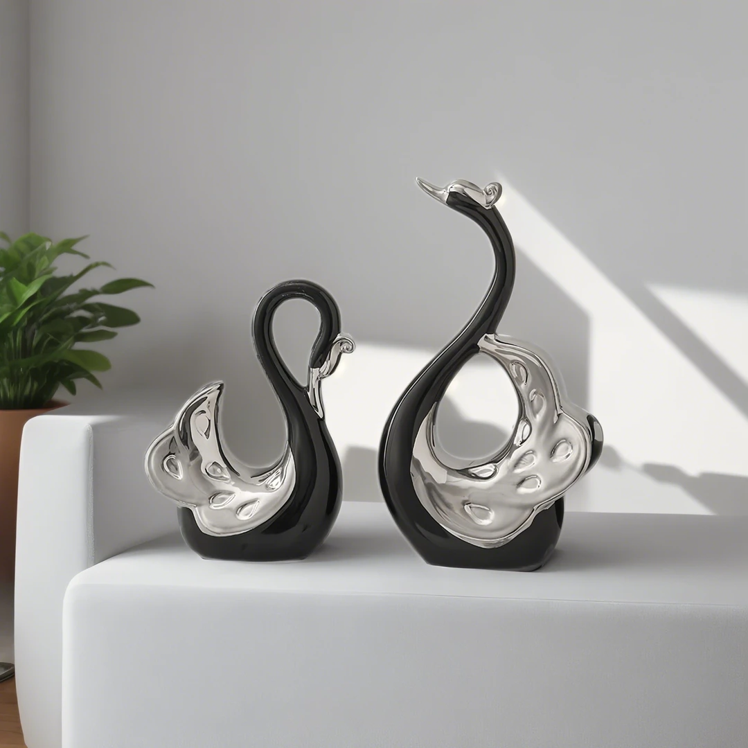 陶瓷电镀天鹅高档酒柜客厅电视柜装饰摆件进门玄关桌面高级工艺品